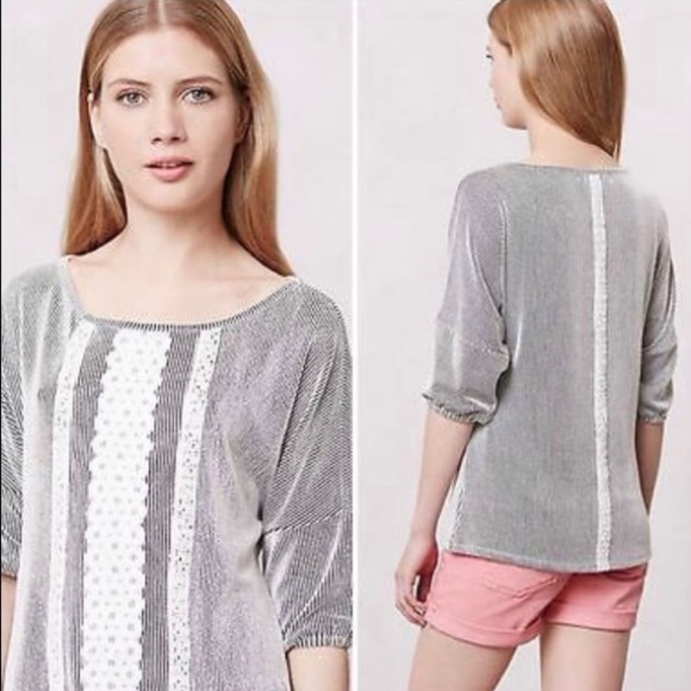 Anthro Twig & Perch Lace Pathways Striped Top - Picture 7 of 7